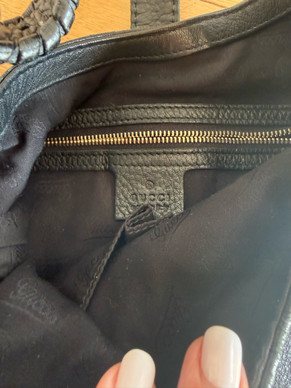 GUCCI Jackie Hobo Bag Black Pebbled Leather Bamboo Tassel Gold Hardware - Picture 8 of 10